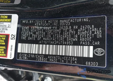 2023 Toyota Camry Se из США, поврежденный, VIN 4T1G11AK2PU794953